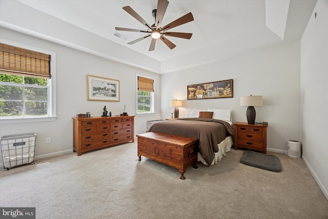 404 Rock Run Cir, Broomall, PA 19008 - carpeted bedroom with a raised ceiling, baseboards, and ceiling fan