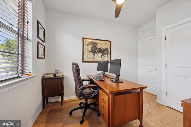 404 Rock Run Cir, Broomall, PA 19008 - office space with ceiling fan, light wood-type flooring, and baseboards