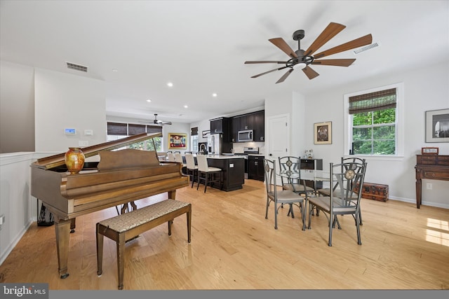 404 Rock Run Cir, Broomall, PA 19008 - dining room featuring ceiling fan, plenty of natural light, light wood-style flooring, and recessed lighting