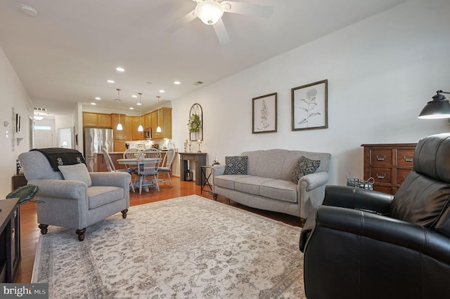 42 Cresthaven Ln, Dover, DE 19901 - living room featuring wood finished floors, recessed lighting, and ceiling fan