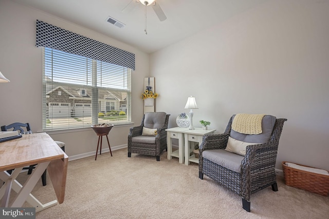 42 Cresthaven Ln, Dover, DE 19901 - sitting room featuring carpet flooring, a ceiling fan, and baseboards