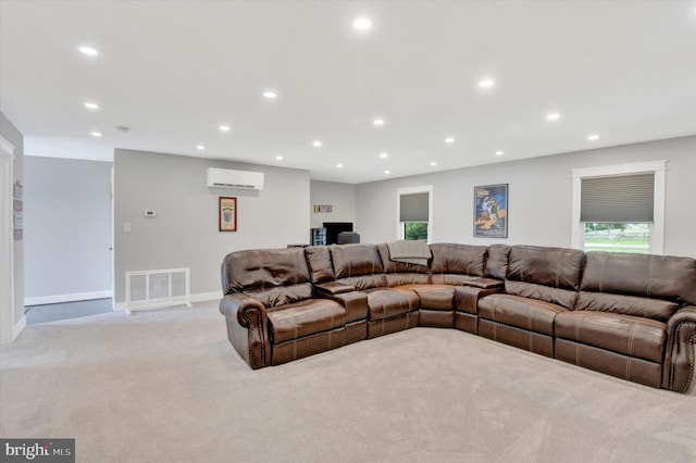 16010 Four Points Bridge Rd, Emmitsburg, MD 21727 - living room with a wall mounted AC, light carpet, recessed lighting, healthy amount of natural light, and baseboards