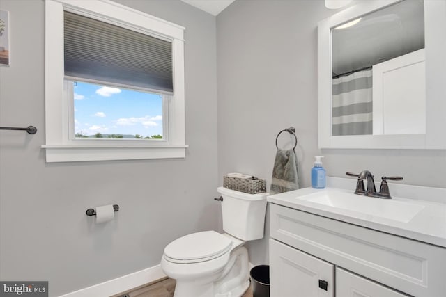 16010 Four Points Bridge Rd, Emmitsburg, MD 21727 - full bath with toilet, vanity, baseboards, and a shower with shower curtain