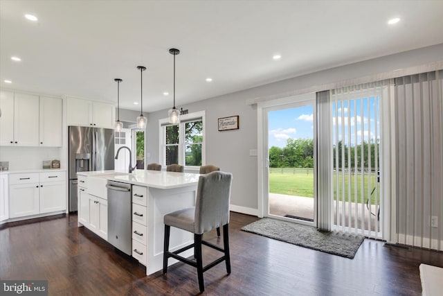 16010 Four Points Bridge Rd, Emmitsburg, MD 21727 - kitchen featuring stainless steel appliances, dark wood-style flooring, recessed lighting, light countertops, and white cabinets