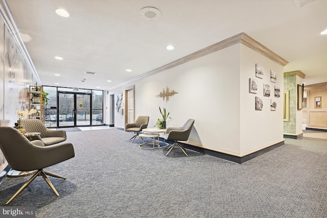 205 E Joppa Rd Unit 403, Baltimore, MD 21286 - common area featuring crown molding, expansive windows, and recessed lighting