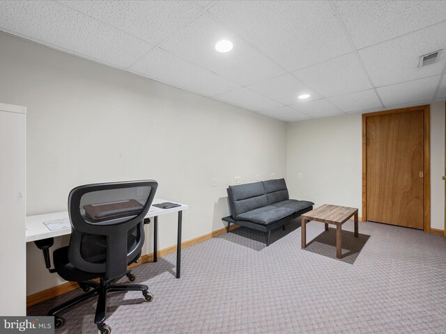 979 John Brown Farm Rd, Harpers Ferry, WV 25425 - office area featuring carpet floors, baseboards, recessed lighting, and a paneled ceiling