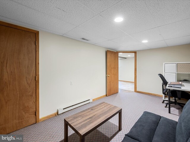 979 John Brown Farm Rd, Harpers Ferry, WV 25425 - carpeted office with baseboard heating, baseboards, recessed lighting, and a paneled ceiling