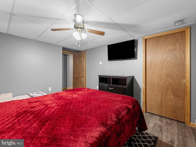 979 John Brown Farm Rd, Harpers Ferry, WV 25425 - bedroom featuring a drop ceiling, wood finished floors, and a ceiling fan