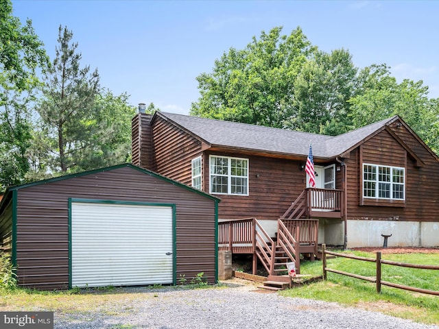 979 John Brown Farm Rd, Harpers Ferry, WV 25425 - rustic home with an outbuilding, a detached garage, roof with shingles, and a chimney