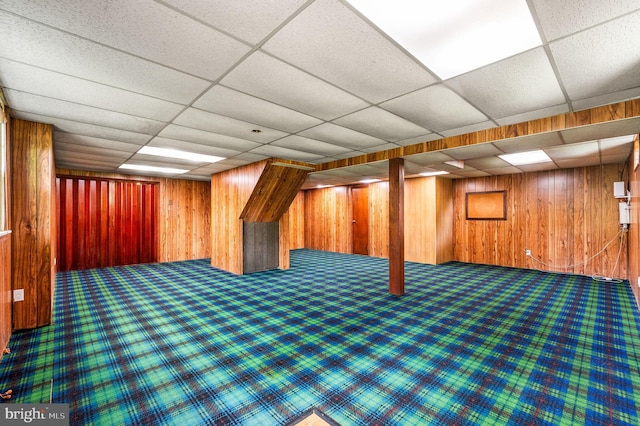 1050 Powderhorn Dr, Glen Mills, PA 19342 - finished basement with carpet, wooden walls, and a drop ceiling