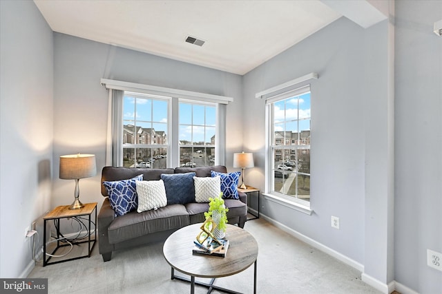 living room featuring baseboards and carpet floors