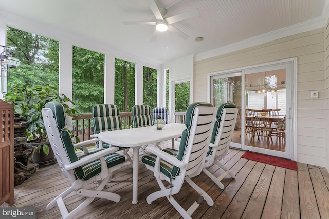 11709 Pine Tree Dr, Fairfax, VA 22033 - wooden deck with outdoor dining space and a ceiling fan