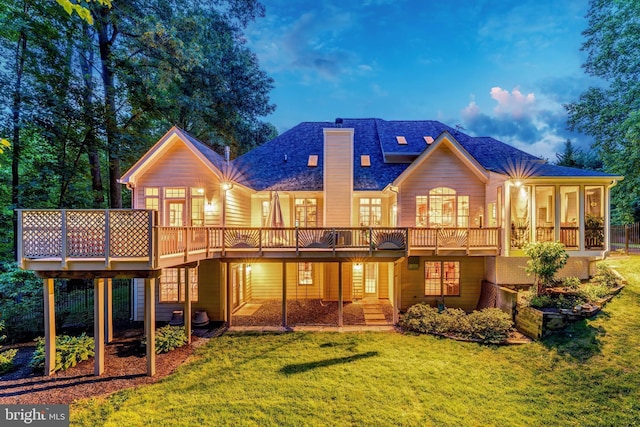 11709 Pine Tree Dr, Fairfax, VA 22033 - rear view of house with a deck, a yard, and a shingled roof