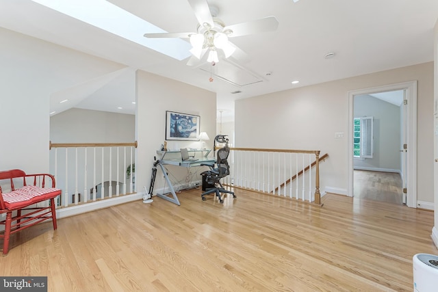 11709 Pine Tree Dr, Fairfax, VA 22033 - office area featuring wood finished floors, ceiling fan, recessed lighting, and baseboards