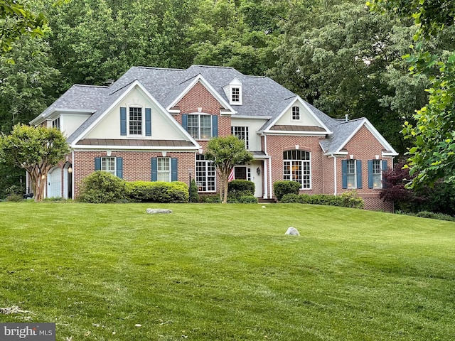11709 Pine Tree Dr, Fairfax, VA 22033 - view of front of home featuring brick siding, a front yard, and a shingled roof