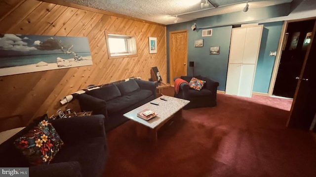33 Morgan Hollow Way, Landenberg, PA 19350 - living area featuring wood walls, carpet, a textured ceiling, and baseboards