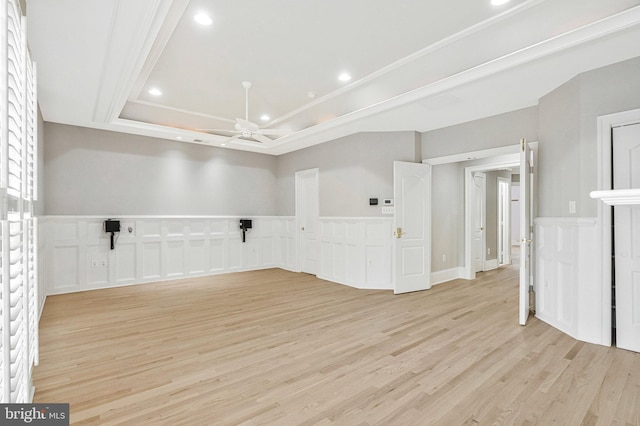 1473 Evans Farm Dr, Mclean, VA 22101 - spare room featuring recessed lighting, light wood finished floors, a decorative wall, wainscoting, and ceiling fan