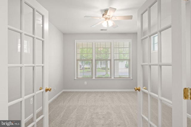 30 Amandas Teal Dr, Bridgeville, DE 19933 - spare room featuring carpet floors, baseboards, ceiling fan, and french doors