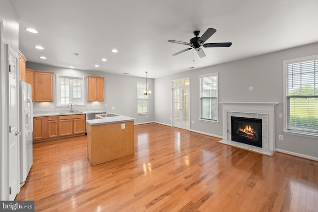 30 Amandas Teal Dr, Bridgeville, DE 19933 - kitchen with a sink, a premium fireplace, plenty of natural light, open floor plan, and recessed lighting