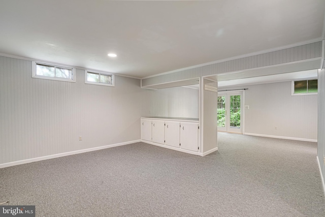 5926 Clermont Landing Ct, Burke, VA 22015 - below grade area featuring carpet flooring, baseboards, and crown molding