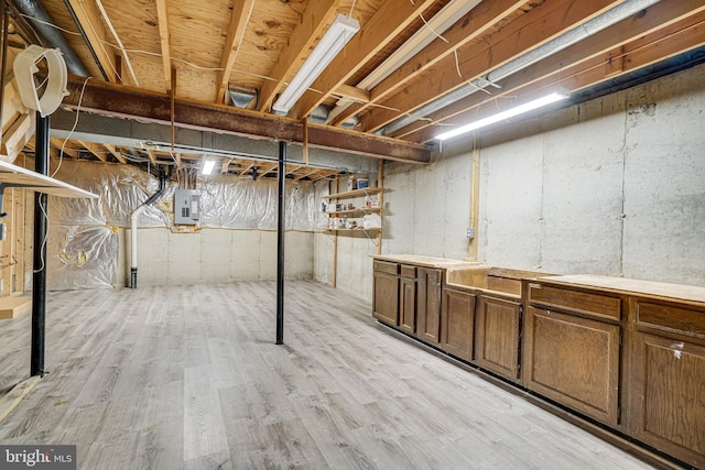 5926 Clermont Landing Ct, Burke, VA 22015 - unfinished below grade area featuring electric panel and light wood-style flooring