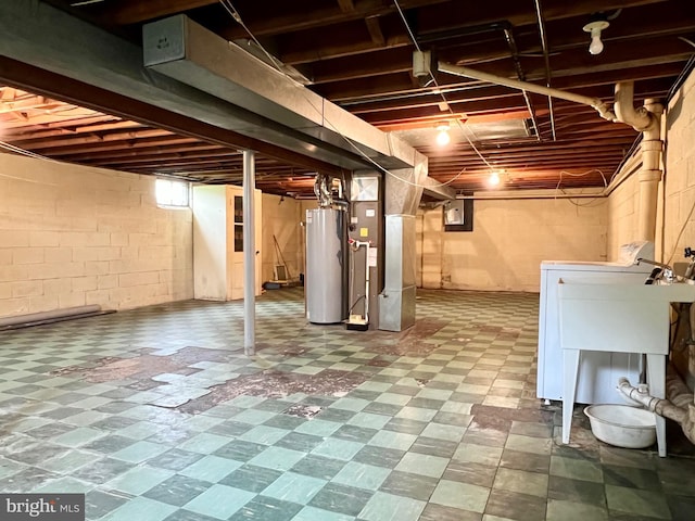 18 Jamaica Way, Hamilton, NJ 08610 - basement with water heater, tile patterned floors, heating unit, a sink, and electric panel