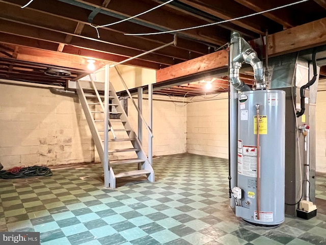 18 Jamaica Way, Hamilton, NJ 08610 - unfinished below grade area featuring water heater, tile patterned floors, and stairs