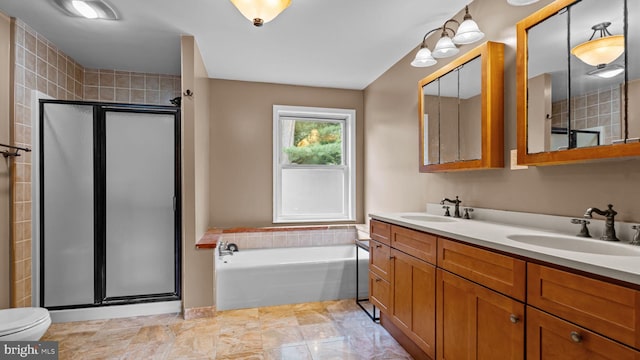 141 N Woodbine Ave, Langhorne, PA 19047 - full bathroom featuring a shower stall, double vanity, a garden tub, and toilet