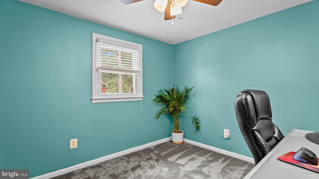 141 N Woodbine Ave, Langhorne, PA 19047 - carpeted home office with baseboards and a ceiling fan