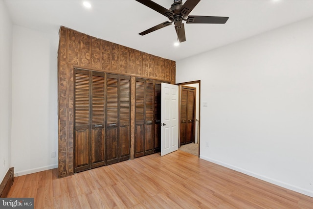 1142 Tree St, Philadelphia, PA 19148 - unfurnished bedroom with light wood-style floors, recessed lighting, baseboards, a closet, and a ceiling fan