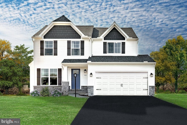 10 Stone Mill Rd Lot 101, Duncannon, PA 17020 - view of front of home with asphalt driveway, stone siding, a front yard, and a garage