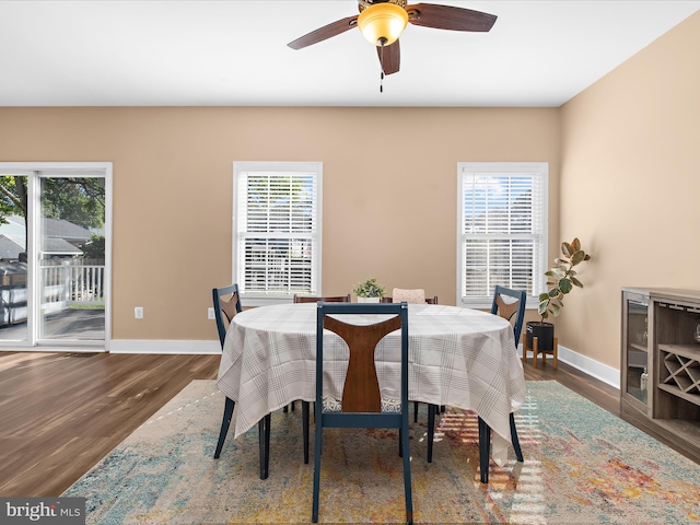 7827 Catherine Ave, Pasadena, MD 21122 - dining area with wood finished floors, healthy amount of natural light, and ceiling fan