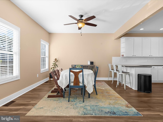 7827 Catherine Ave, Pasadena, MD 21122 - dining area with ceiling fan, dark wood finished floors, and recessed lighting
