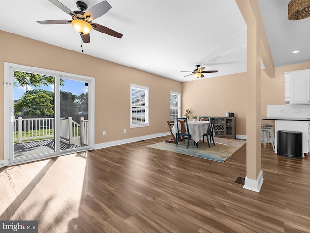 7827 Catherine Ave, Pasadena, MD 21122 - unfurnished dining area featuring ceiling fan, dark wood-type flooring, and recessed lighting