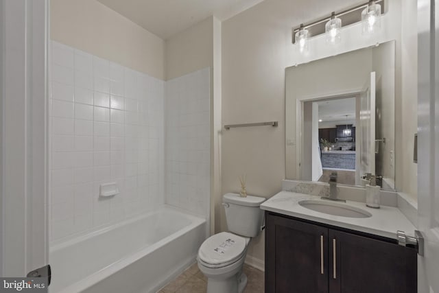 full bathroom featuring vanity, toilet, tile patterned floors, and tub / shower combination