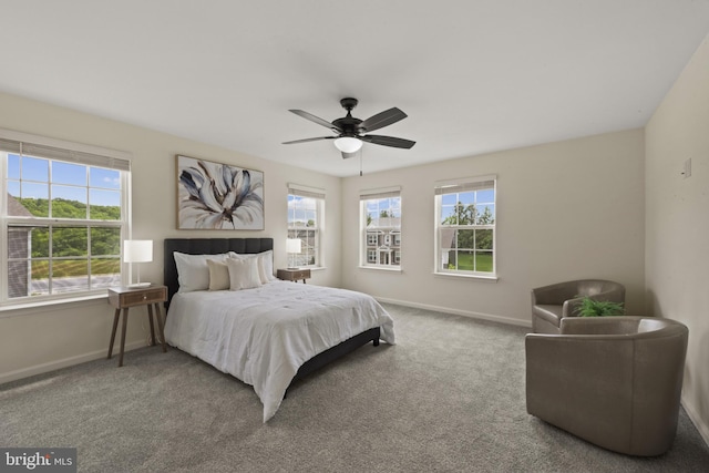 bedroom with multiple windows, baseboards, and carpet flooring