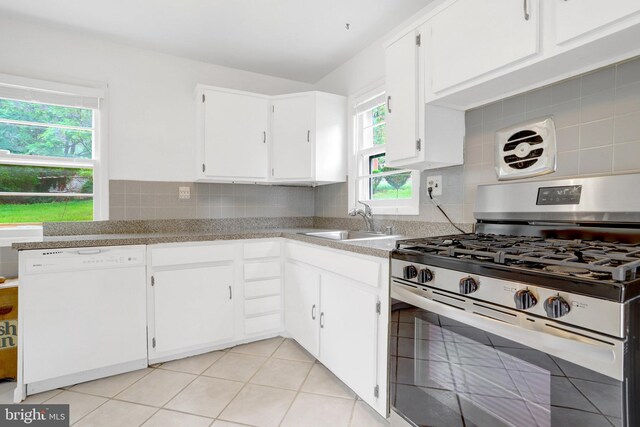 1501 Stirling Ct, Fort Washington, MD 20744 - kitchen featuring stainless steel gas stove, white dishwasher, a sink, white cabinetry, and light countertops
