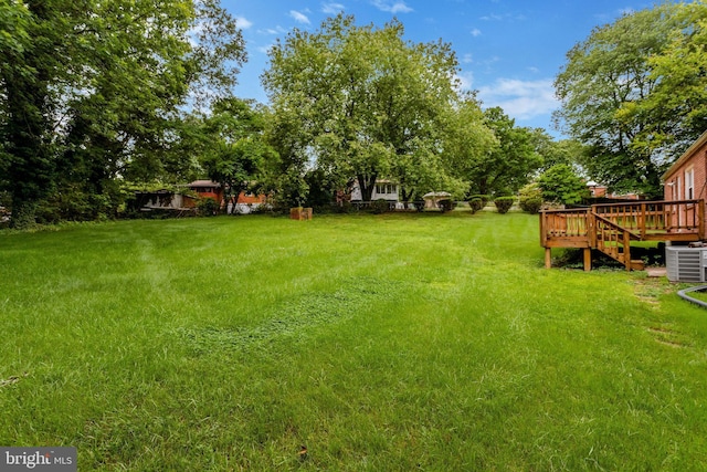 1501 Stirling Ct, Fort Washington, MD 20744 - view of green lawn featuring a deck and central air condition unit