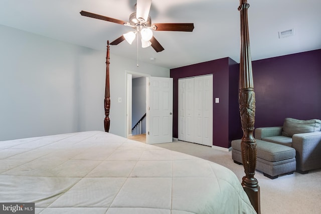 10560 S Faulkner Rd, Faulkner, MD 20632 - bedroom featuring carpet, a ceiling fan, and a closet