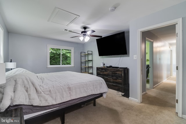 10560 S Faulkner Rd, Faulkner, MD 20632 - carpeted bedroom featuring baseboards, attic access, and a ceiling fan