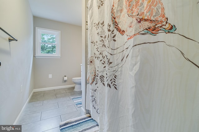 10560 S Faulkner Rd, Faulkner, MD 20632 - bathroom with tile patterned flooring, toilet, baseboards, and curtained shower