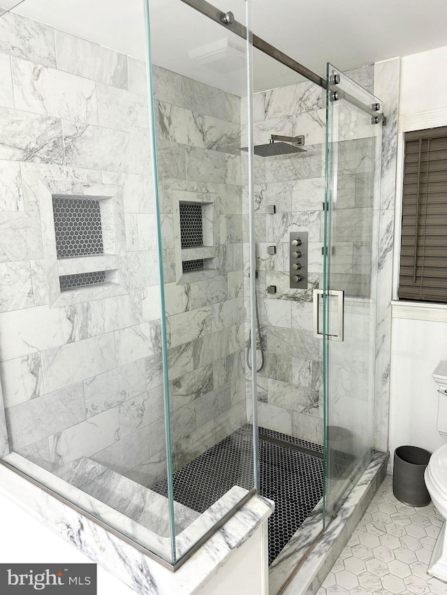 19 Center St, Barnegat, NJ 08005 - bathroom featuring toilet, a shower stall, and tile patterned floors