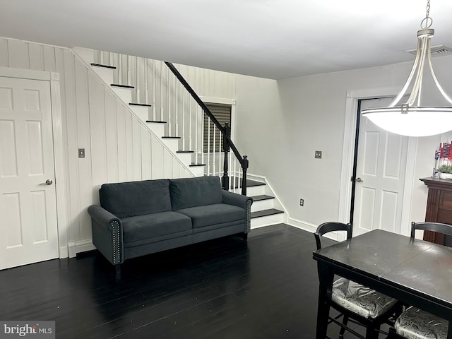 19 Center St, Barnegat, NJ 08005 - living area with stairs, dark wood finished floors, and baseboards