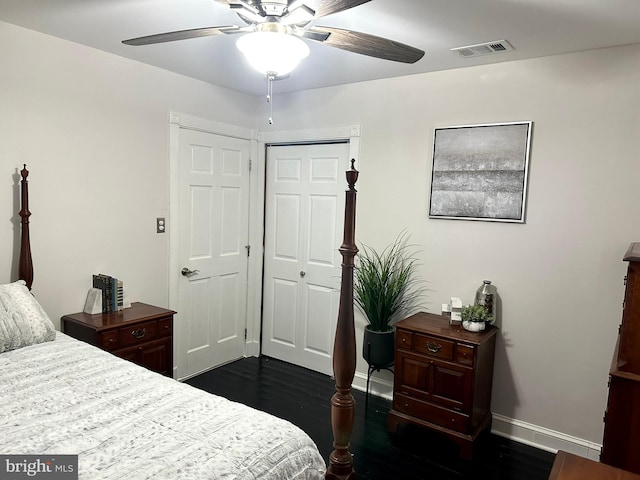 19 Center St, Barnegat, NJ 08005 - bedroom featuring baseboards, dark wood-type flooring, a closet, and ceiling fan