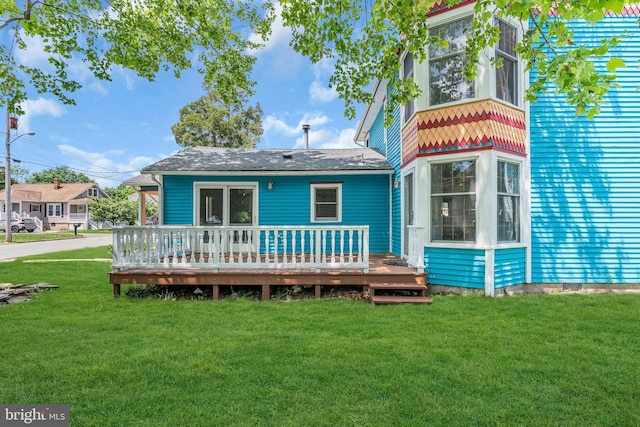 19 Center St, Barnegat, NJ 08005 - back of house with a wooden deck, a yard, and a shingled roof