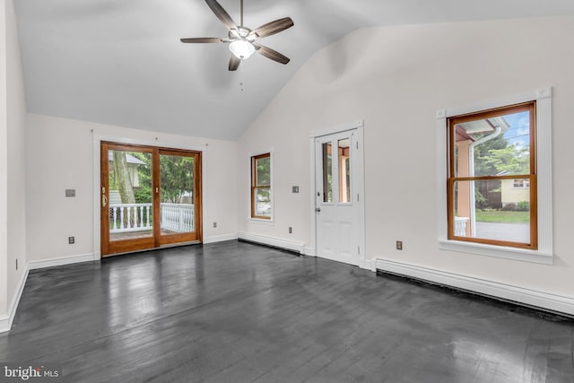19 Center St, Barnegat, NJ 08005 - unfurnished room featuring a baseboard radiator, a ceiling fan, high vaulted ceiling, and baseboards