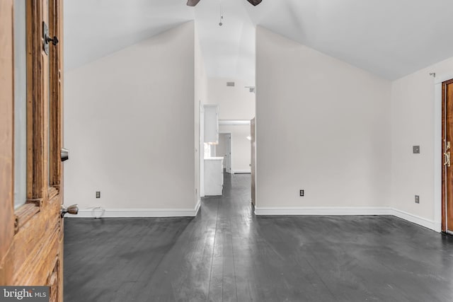 19 Center St, Barnegat, NJ 08005 - unfurnished room featuring lofted ceiling, ceiling fan, baseboards, and dark wood finished floors