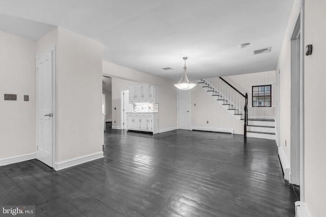 19 Center St, Barnegat, NJ 08005 - unfurnished living room with stairway, baseboards, and dark wood-type flooring