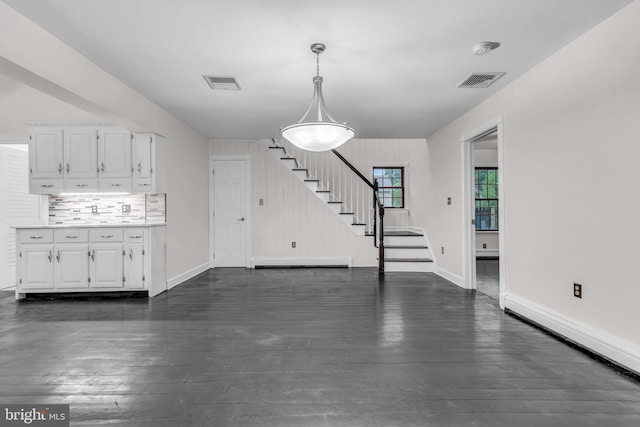 19 Center St, Barnegat, NJ 08005 - unfurnished living room featuring stairway, dark wood-style floors, a baseboard heating unit, and baseboards