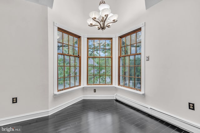 19 Center St, Barnegat, NJ 08005 - unfurnished dining area featuring a baseboard heating unit, a chandelier, baseboards, and plenty of natural light